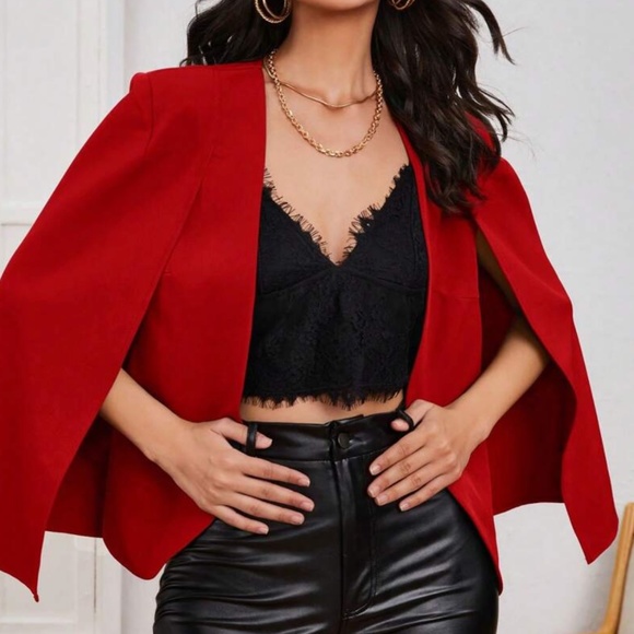 Classic Solid Open Front Cape Blazer - Picture 9 of 11